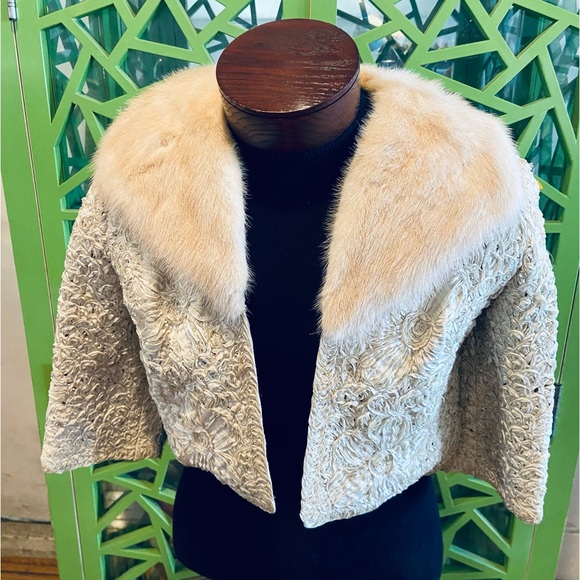 Robinson’s California Vintage Mink Collar Open Front Cropped Overcoat - Picture 1 of 6